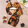 Girls Cartoon 2 Piece Outfits, Long Sleeve Crop Top + Spaghetti Strap Bodycon Dress, Ethnic Floral Print Party Dress Set