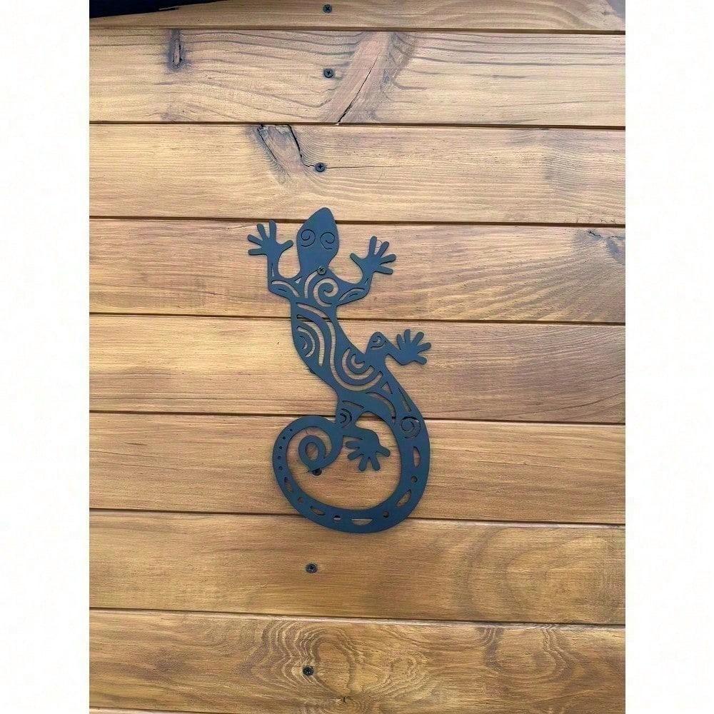 Hand-Forged Metal Gecko Wall Art, Geometric Lizard Sculpture for Boho Decor