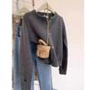 2026 Spring/Autumn Women's Grey College Style Pure Wool Cardigan with Colorful Buttons - Round Neck, Short Sweater Coat.