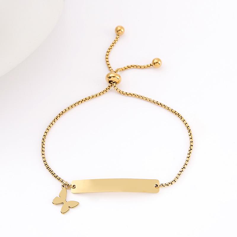 Adjustable Stainless Steel Bracelet with Laser Engraved Butterfly and Curved Plate