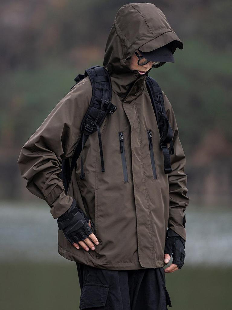 Herren Schwarze Kapuzen-Winddichte Wasserdichte Outdoor-Arbeitsjacke für Herbst/Winter