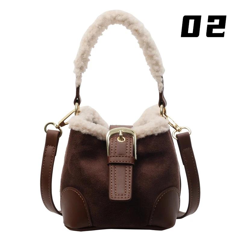Autumn Winter Lamb Wool Bucket Bag Vintage Plush Mini Crossbody Shoulder Bag for Women Elegant Versatile Fashion Purse