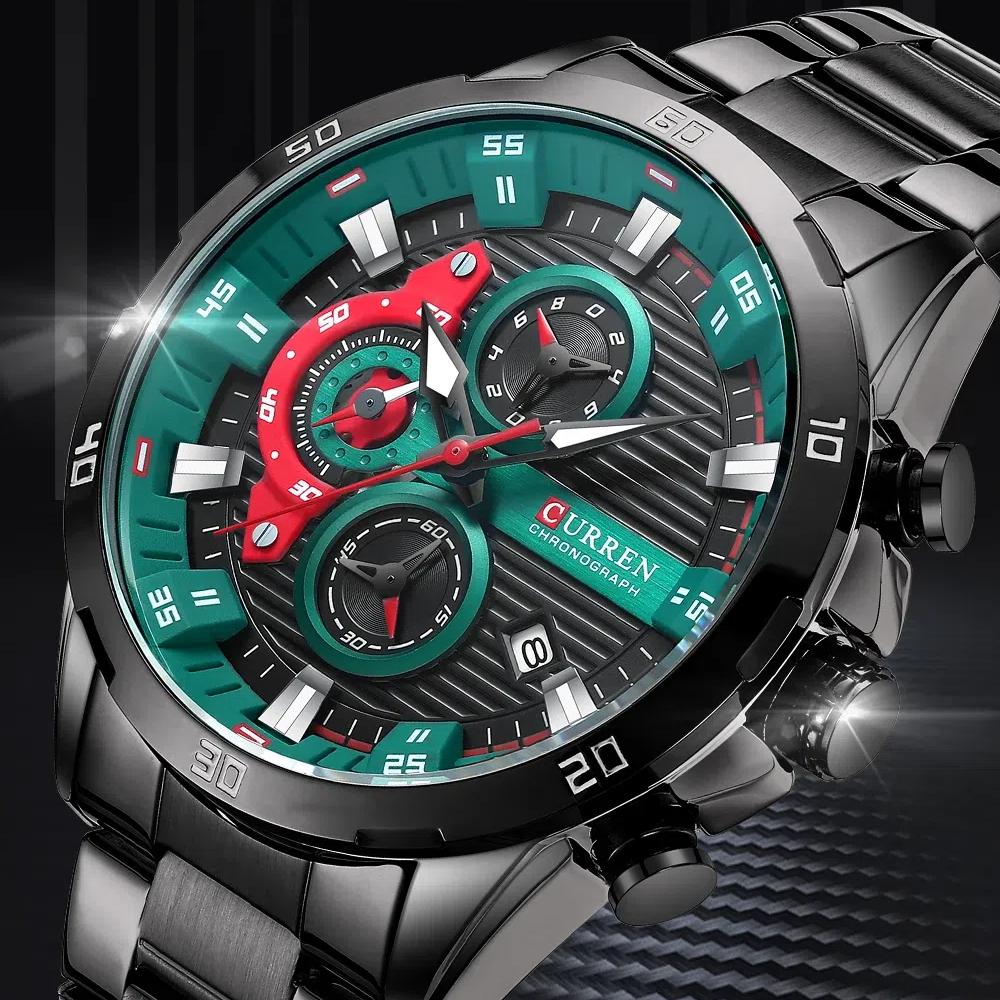 

CURREN Military Fashion Luminous Dial with Chronograph Clock Stainless Steel Watches for Mens Casual Wristwatches серебряный