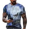 Street Cool T-shirt Men's Summer Europe and The United States Casual Moon and Wolf Pattern Fashion Top Skin Comfortable