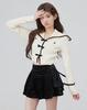 TOWYYO Long Big Short Korean French Beige Women's Cardigan, Sleeve, Ribbon, V-Neck, Striped, Cute, Collar, Length, Fashion, Spring/Autumn, Stylish,