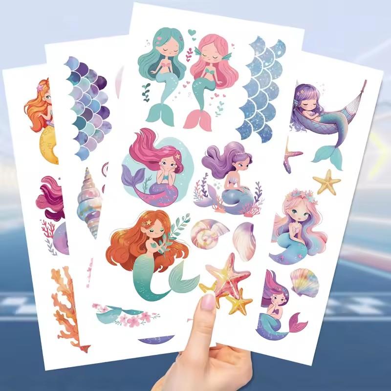 10Sheets Mermaid Theme Tattoo Stickers Waterproof Temporary Tattoo Girls Mermaid Birthday Party Decor Supplies Kids Gift Favors