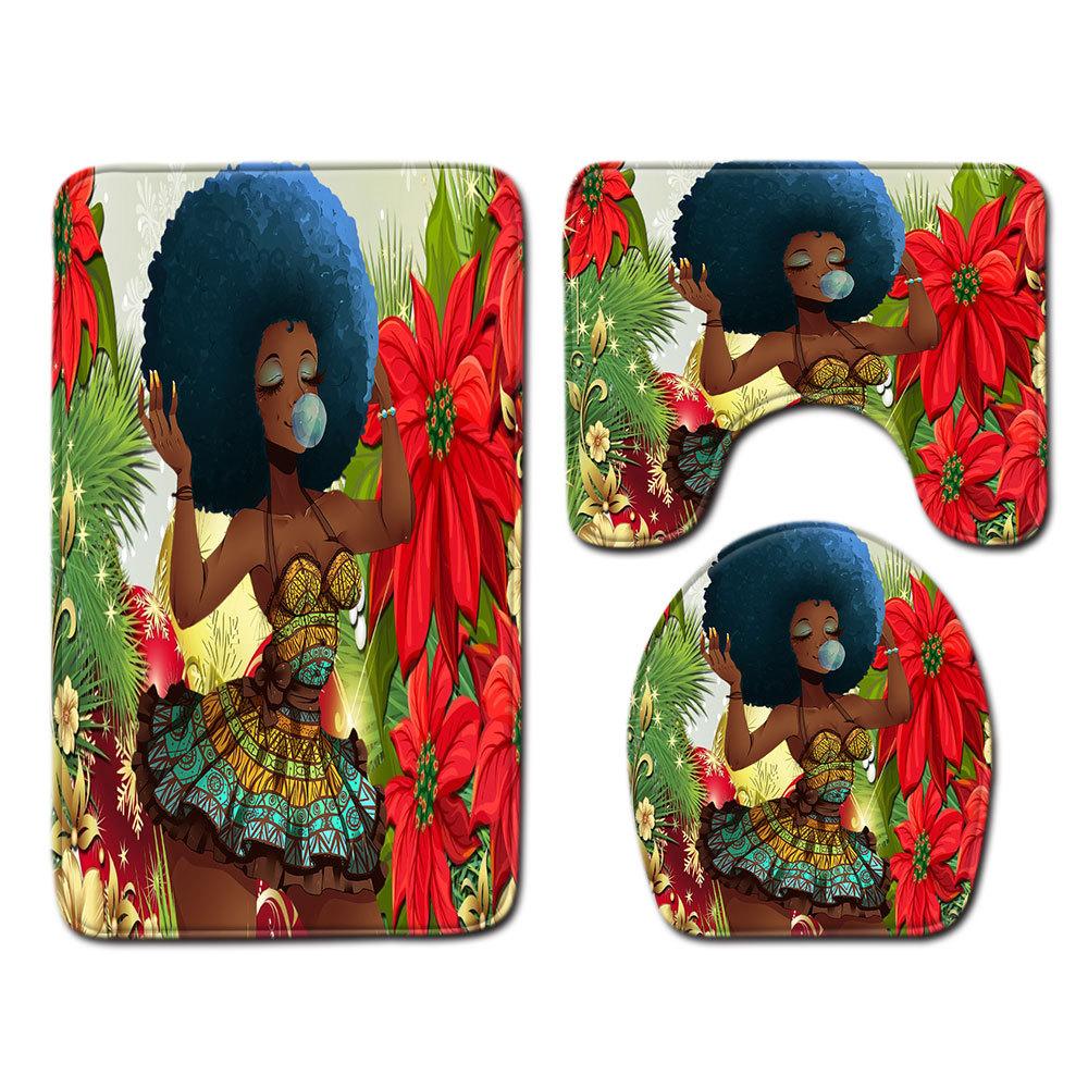 African Women'S Bathroom Floor Mat Three-Piece Bathroom Carpet Toilet Mat Set Doormat Bathroom Non-Slip Mat