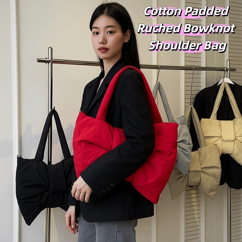Large Capacity Ruched Bowknot Shoulder Bag Cotton Padded Crossbody Bags  Students
