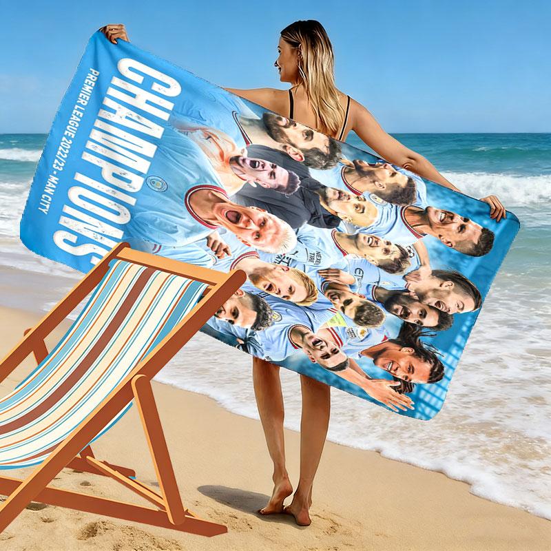 Manchester City Aufdruck Strandtuch, Großes Weiches Schnelltrocknendes Handtuch für Strand Camping Schwimmen