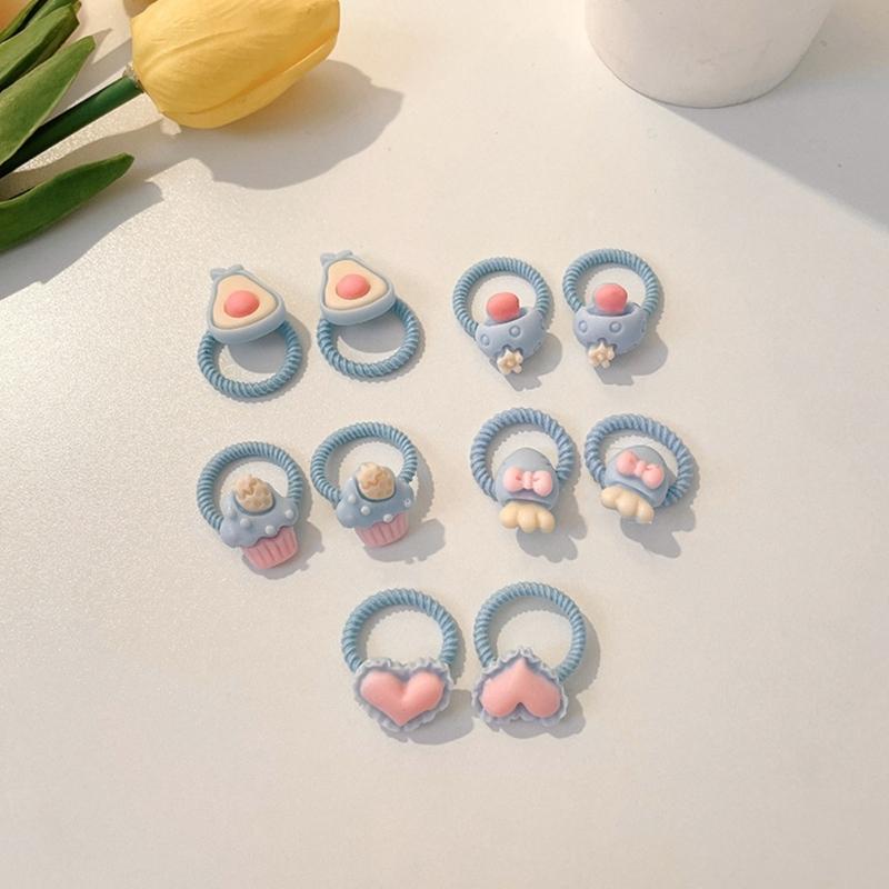 Pack of 10 Cartoon Hair Ties with Fruit/Flower Theme Designs for Little Girl and Children Sprinig Hair Styling Hairband