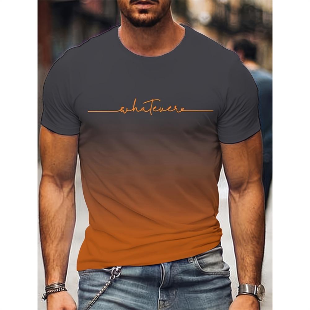 Mode T-Shirts mit Farbverlauf und Buchstabengrafik für Herren, Trend Sommer, Rundhalsausschnitt, 3D-Druck, kurzärmelig, lässig, übergroße T-Shirts