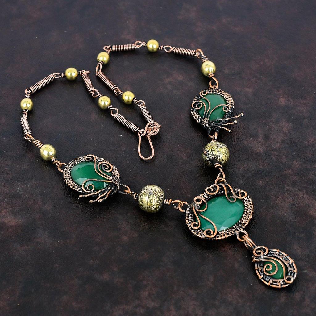 Colier Smarald Zambian Fațetat Colier Înfășurat în Sârmă de Cupru Colier cu Lanț Ajustabil Bijuterii Handmade Colier cu Piatră Prețioasă Cadouri Pentru Femei