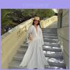 Elegant Long Dress With V Neckline And Ruffled Pleats For Spring