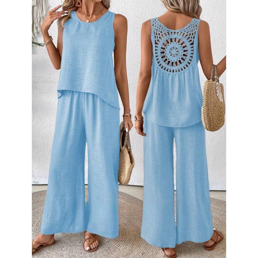 Casual Fashion Chic New Solid Backless Hollow Flower Set Trendy
