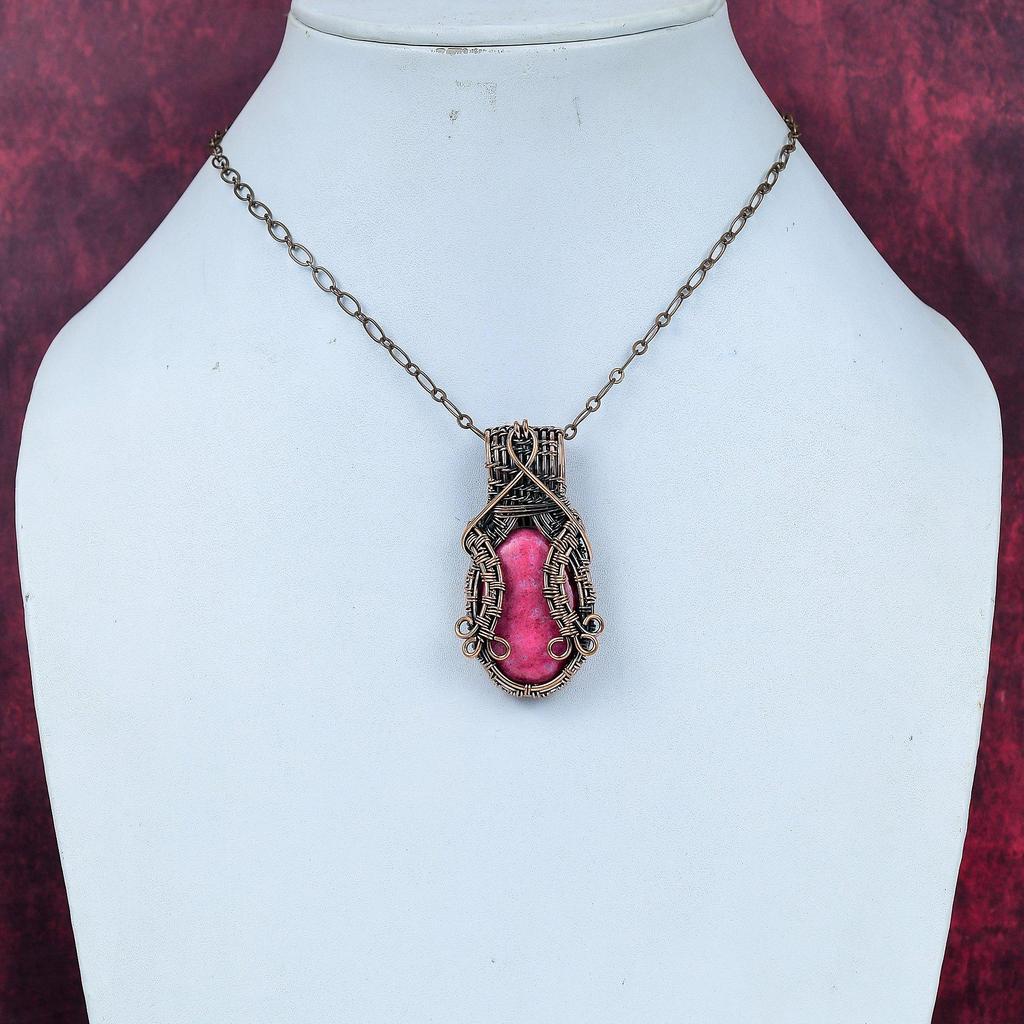 Thulite Pendant Copper Wire Wrapped Jewelry Natural Gemstone Pendant Handmade Jewelry Copper Pendant Gifts for Mom Antique Wire Wrap Pendant