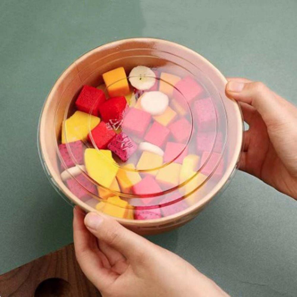 50pcs Kraft Paper Fast Food Package Box Round Rice Bowl Commercial Disposable Salad Bowl  Soup