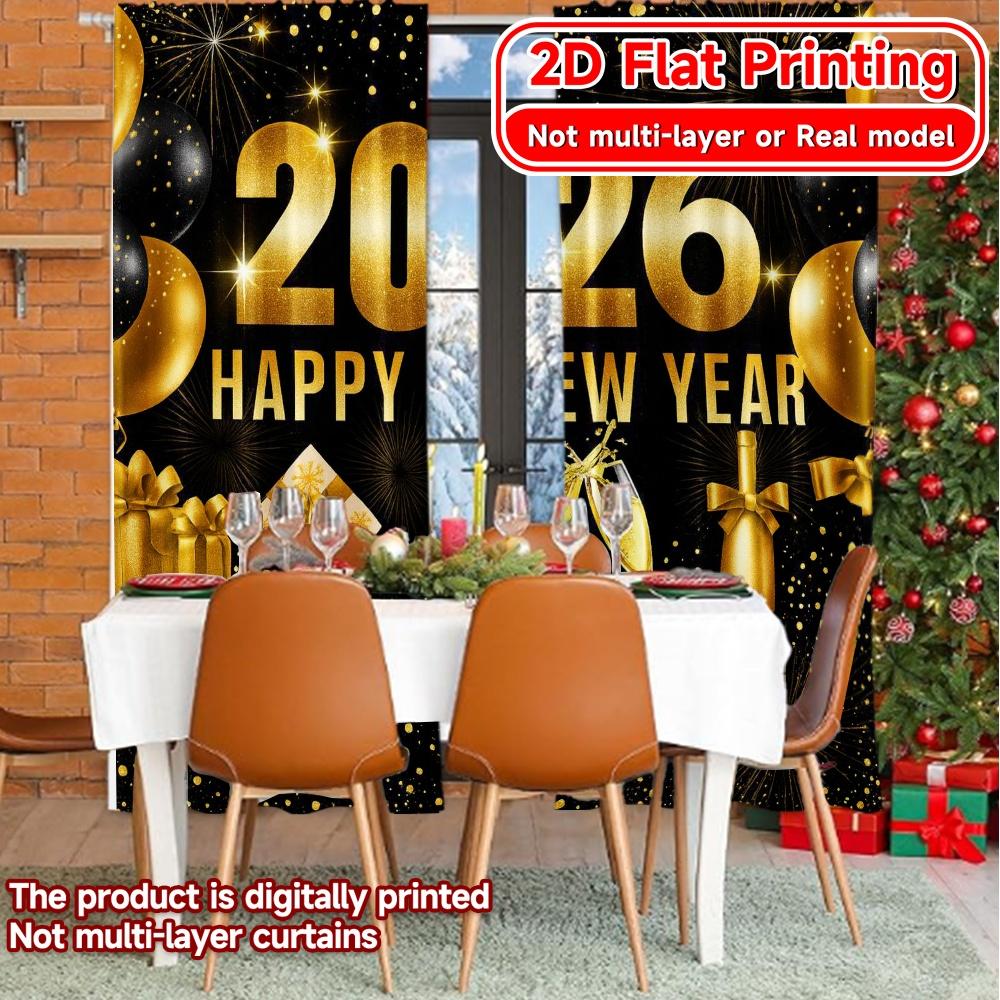 2D Flat Printing,2pcs Golden Celebration(3) Popular Minimalist Curtains Durable Polyester Curtains Outdoor Decorations Ldeal for