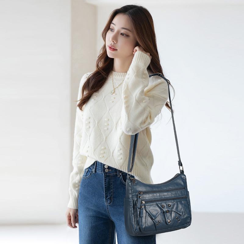 Women's Multi-layer Soft Leather Crossbody Bag Commuter Shoulder Bag Mother Bag