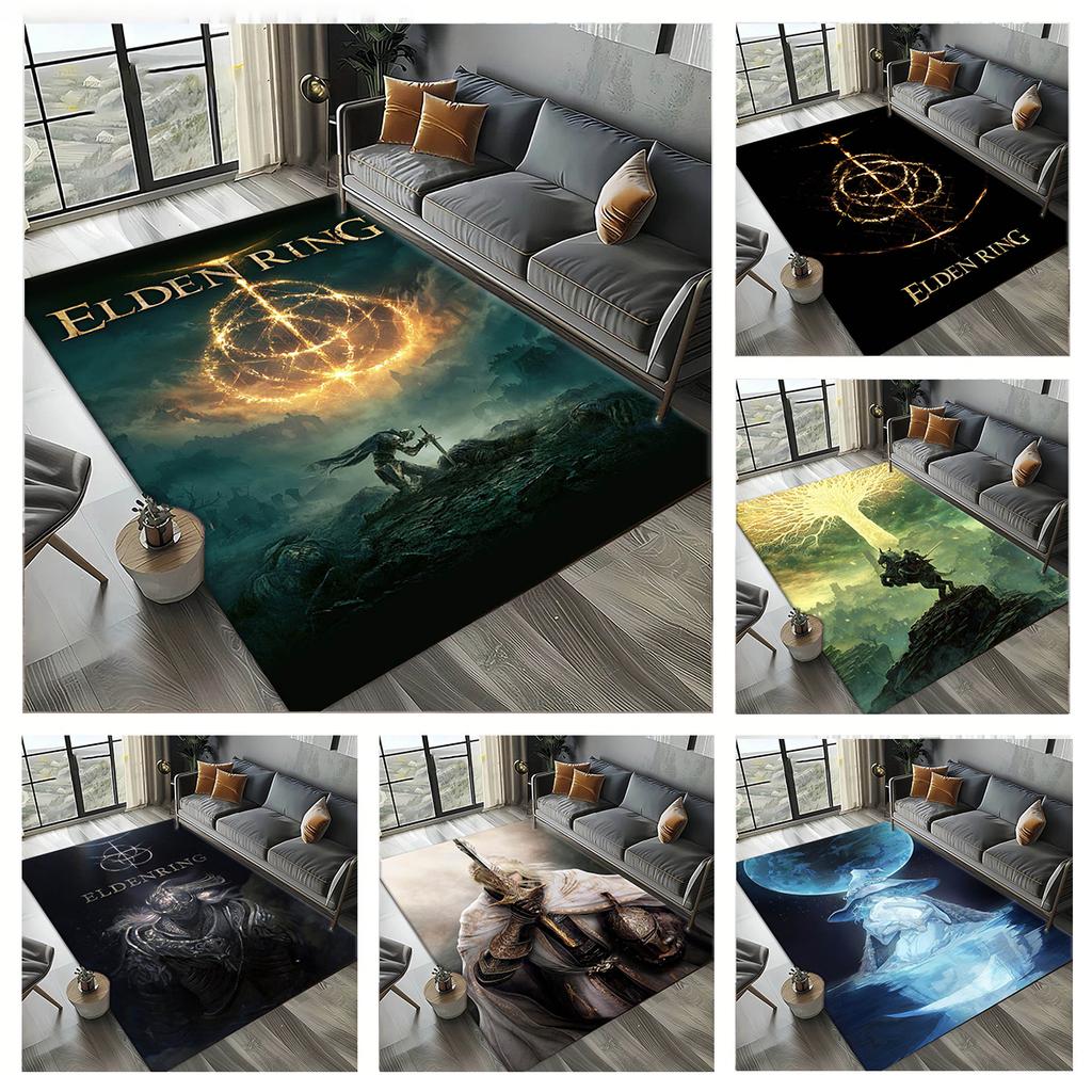 3D E-elden R-Ring Episches Spiel Vintage Karte Teppich Teppich Kunst für Raumdekoration Sofa Weihnachten Halloween Geschenke Teppich Rutschfeste Bodenmatte