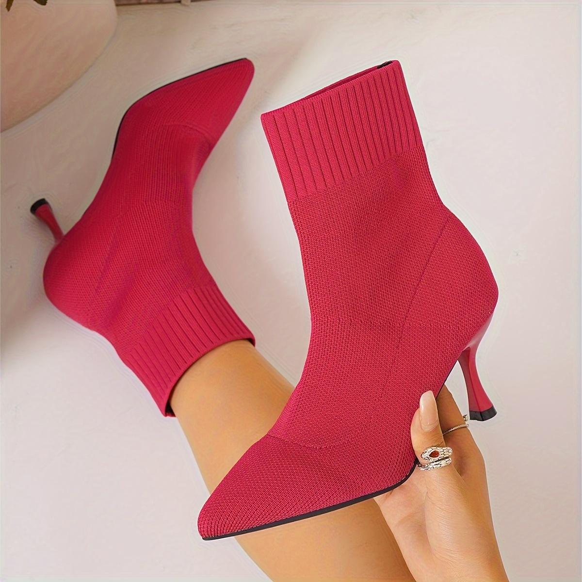 

Элегантные однотонные ботильоны из ткани для женщин - всесезонные ботильоны без застежек с острым носком, каблук-шпилька | Удобные сапоги-носки на высоком каблуке 42 арбуз красный