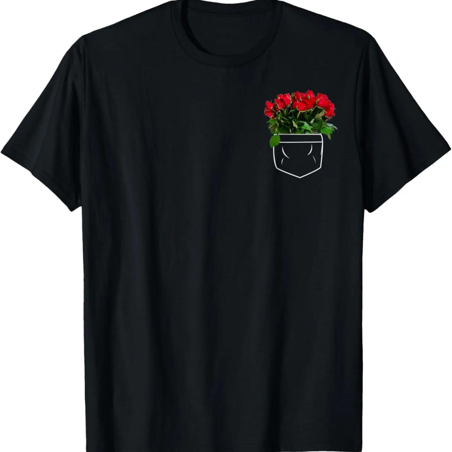 Red Roses Flower Girl Blossom Pocket Cut Flowers Roses T-Shirt S чёрный