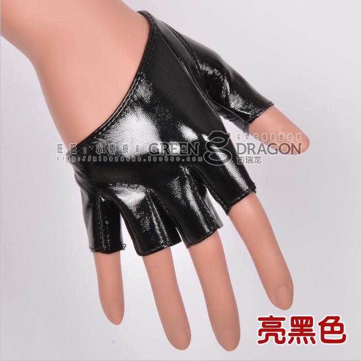 Women's gloves sexy half palm fingerless gloves Women jazz dance ds PU leather semi-finger gloves motorcycle gloves