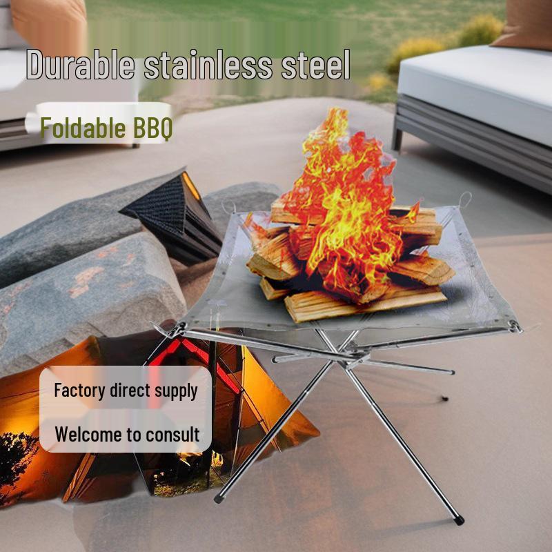 Portable Stainless Steel Folding Fire Pit with Grill Net for Camping Bonfire and BBQ Medium Mesh Only