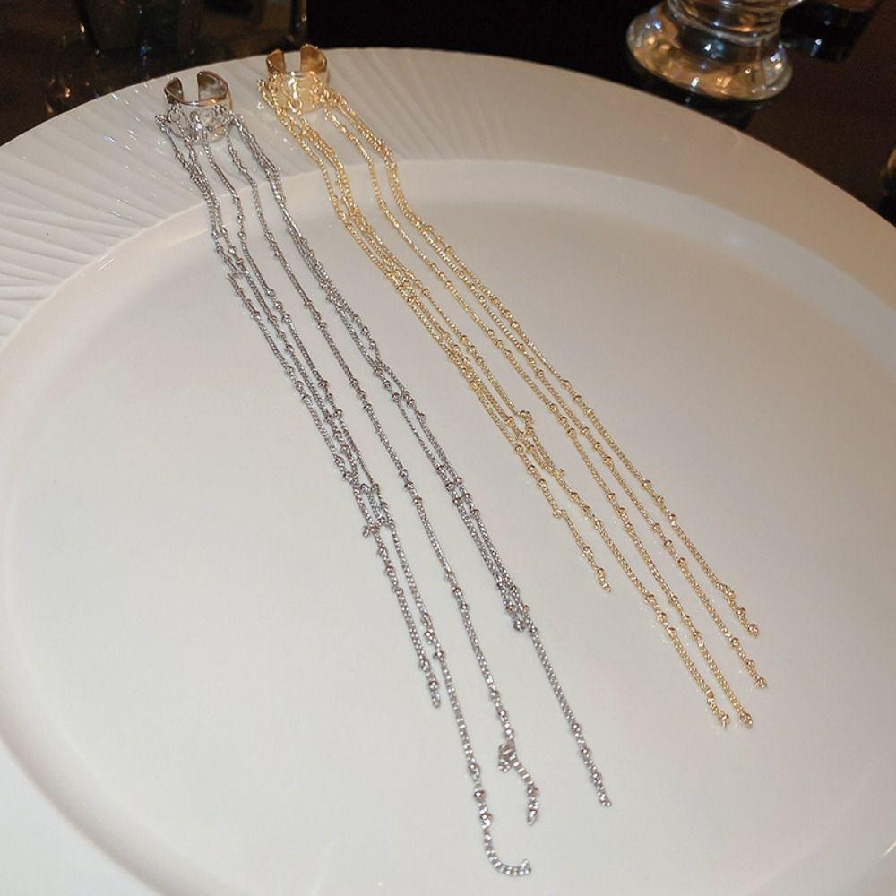 Zinc Zinc Alloy C-shaped Earrings Minority Ear Cuff Ear Line Jewelry C-shaped Tassel Long Ear Clip  Girl