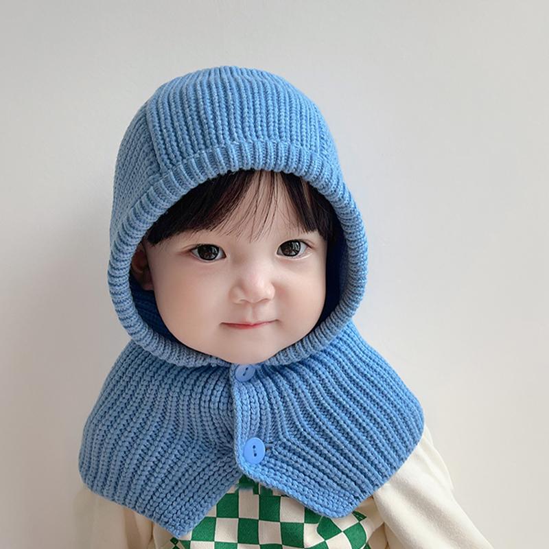 Autumn And Winter  Solid Color Warm Ear Protection Baby Hat Solid Color Windproof Children'S Wool Knitted Hat