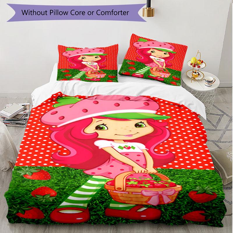 3pcs Duvet Cover Set (1*Duvet Cover + 2*Pillowcase, Without Core), Strawberry Shortcake Print Soft All‑Season Bedding Set, Home Bedroom Decor Gift