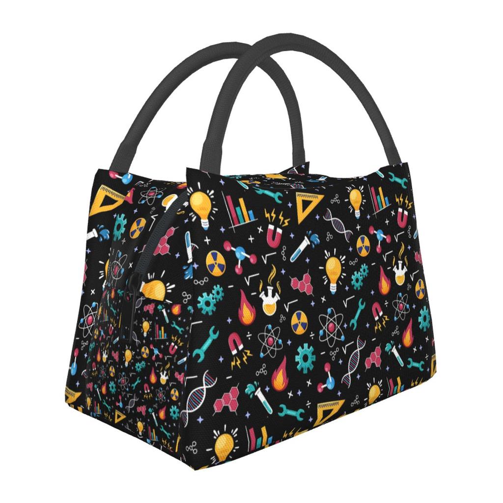 STEM Icons Pattern Science Engineering Insulated Lunch Bag for School Bento Storage Food Boxes Cooler Thermal Lunch Box Tote