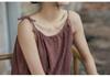 Linen Tie-Dye Adjustable Strappy Dress - Retro French Elegant Casual Wear for Spring and Summer