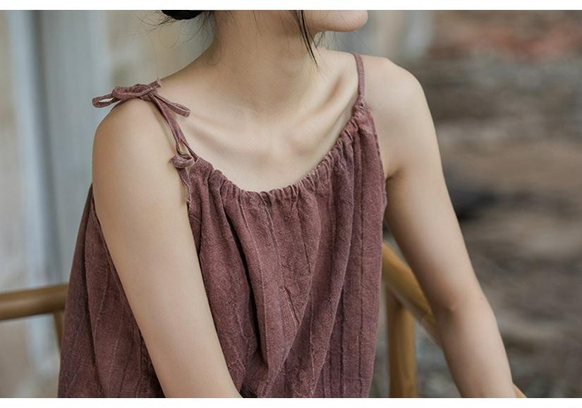 Linen Tie-Dye Adjustable Strappy Dress - Retro French Elegant Casual Wear for Spring and Summer
