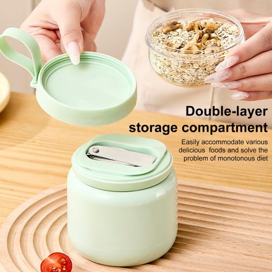 Portable Breakfast Cups Stainless Steel Lunch Cup Double-Layer Insulated Food Jar with Spoon Leakproof Travel Salad Container for Soup Salad