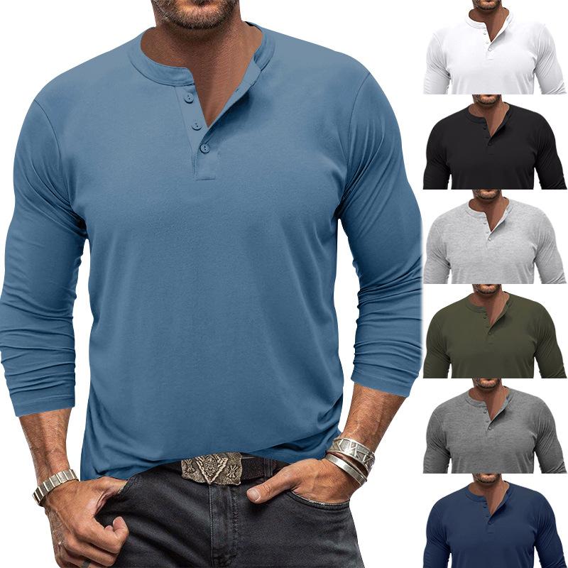 Mens Long Sleeve Henley Shirt Casual Slim Fit Top For Outdoor Wear