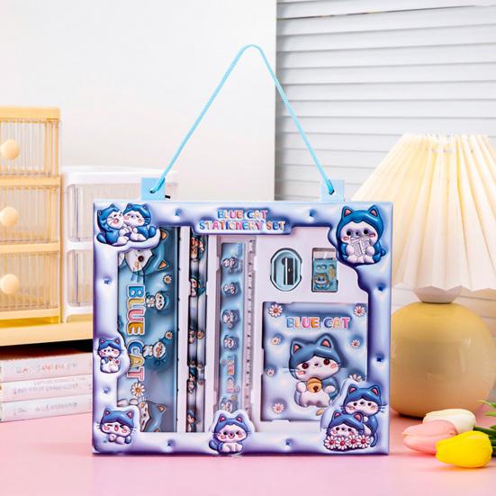 7Pcs Cartoon Stationery Gift Set for Kids Back to School Pencil Kit in Gift Box Elementary Student Supplies with Eraser