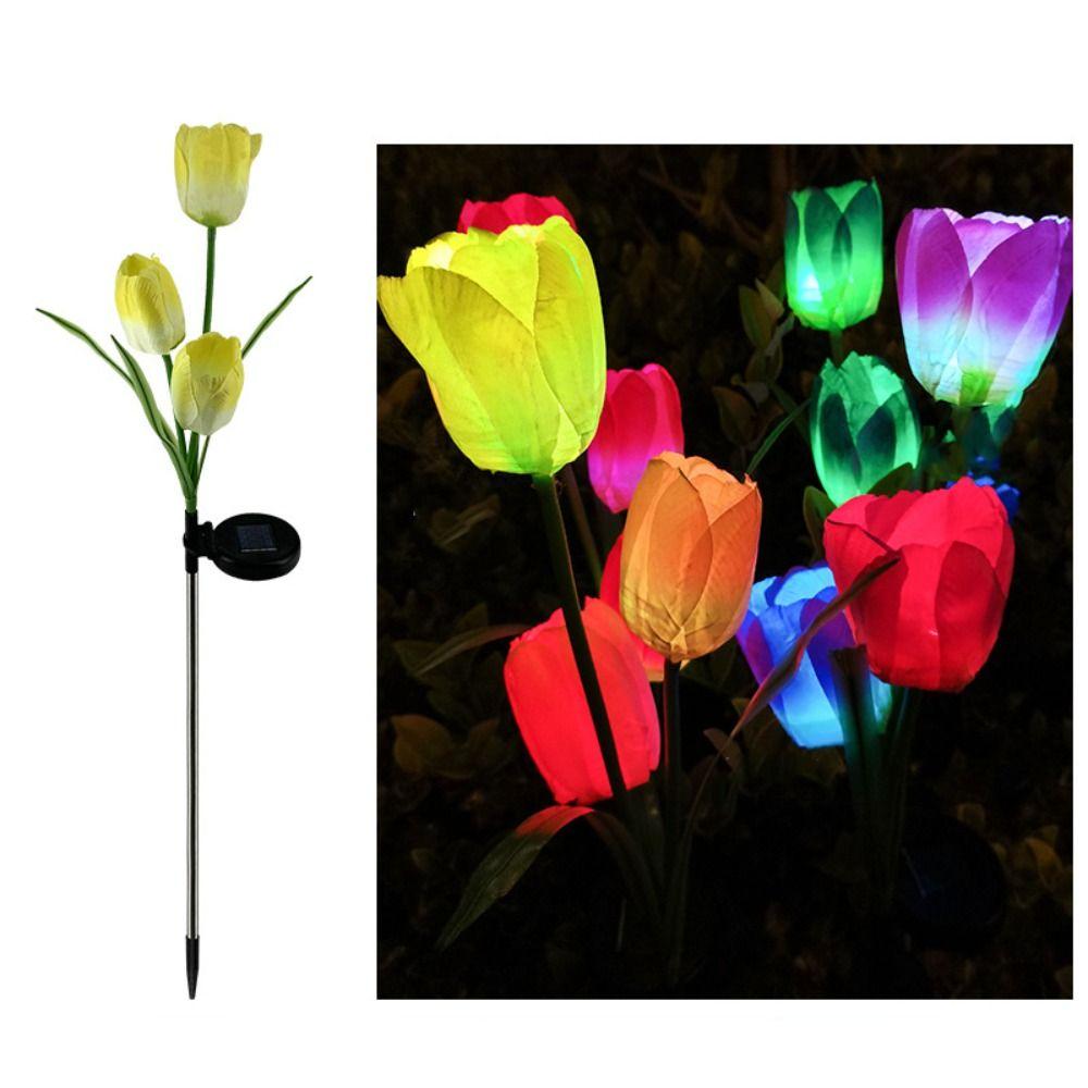 Stainless Steel Solar LED Light Waterproof Modern Lawn Lamp Creative Simulated Tulip Rose Flower Lamp Christmas