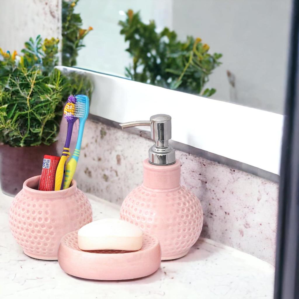 Premium Ceramic Bathroom Accessories Set of 3 | Modern Luxury Bath Set with 300ml Soap Dispenser, Toothbrush Holder & Soap Dish | Home Decor Items
