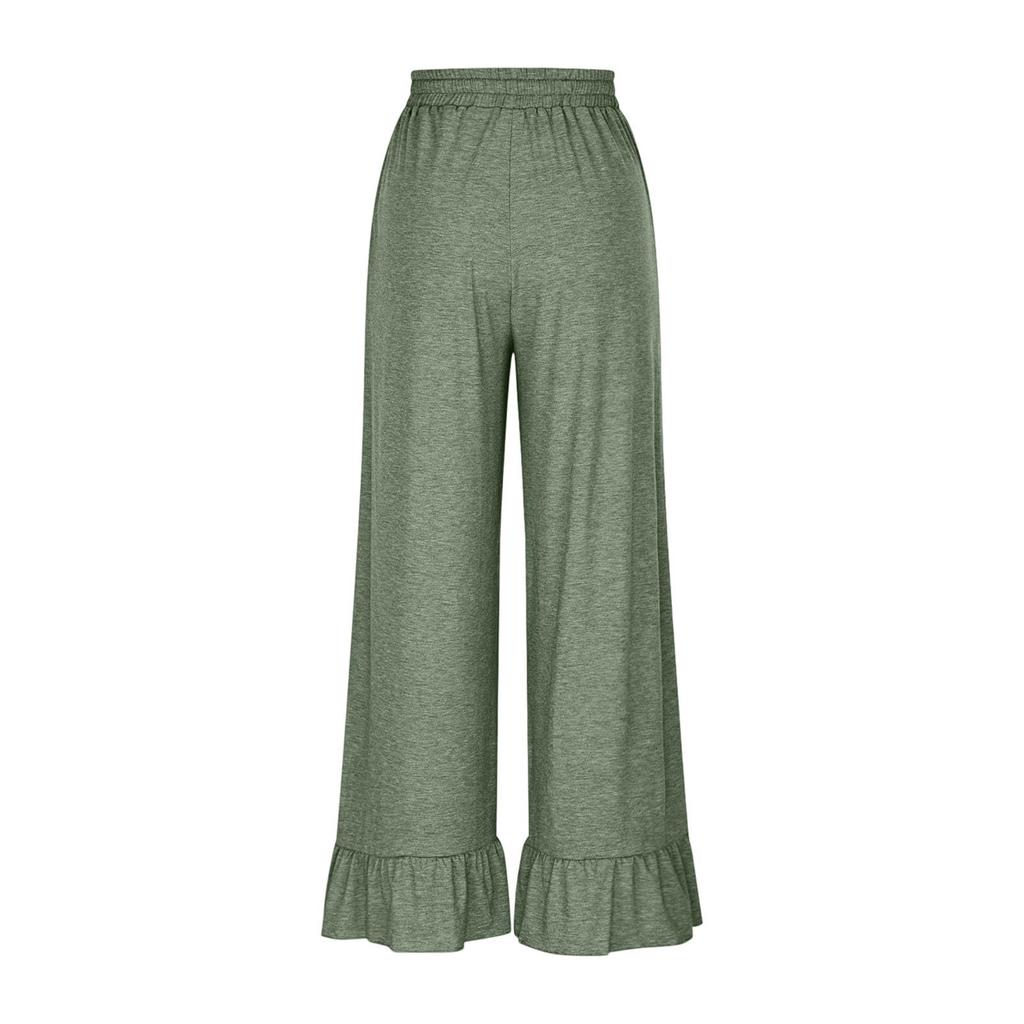 Women's Solid Color Ruffled Versatile Wide Leg Pants, Loose Casual Pants