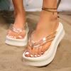Fashion Women's Platform Flip Flops Summer New Round Head Clip Toe Non-Slip Wear-Resistant Wedge Cool Mopping
