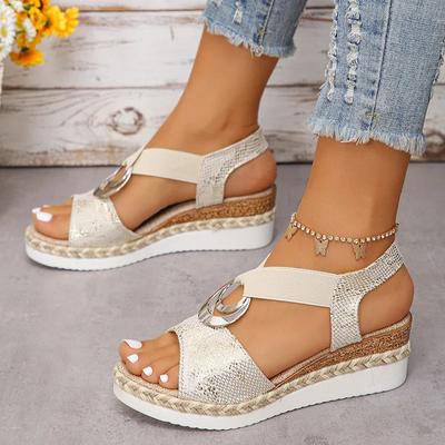 Metall Dekoration frauen Keile Sandalen 2024 Sommer Snake Print Plattform Gladiator Schuhe Frau Komfort Casual Med Heels Sandalen