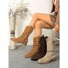 2025 Winter New Suede British Style Mid-Top Boots Women's Plus Size Pleated Pointed Stack Boots