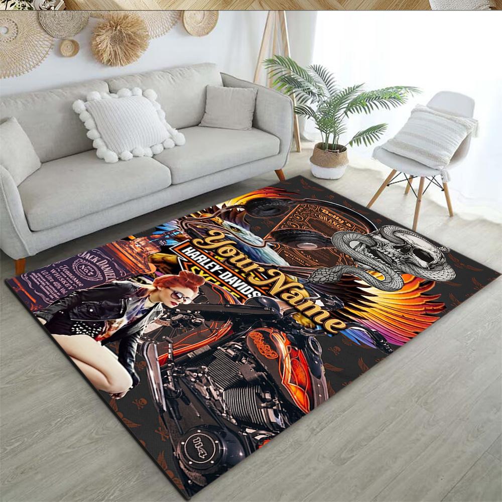Harley-davidson Motorcycles Customizable Name Carpet Design for Living Rooms Playrooms Bedrooms Outdoor Antislip Carpet Anime Office Decor