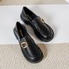 Spring New Women 'S Loafers Fashion Metal Design English Style Leather Shoes Black Party And Work Large