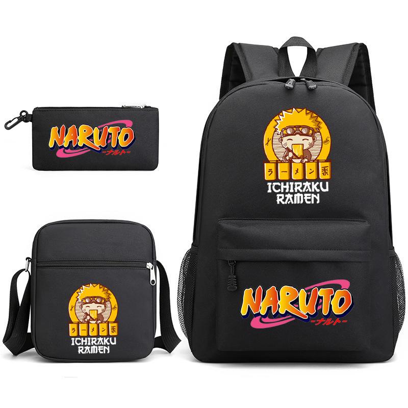 Naruto Starry Sky School Bag Three-Piece Shoulder Bag Pencil Case Anime Cartoon Backpack Male