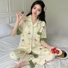 Imitation cotton pajamas women's summer new fashion casual cardigan short-sleeved trousers large size autumn loungewear