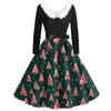 Women's Fashion V-Neck Casual Slim Christmas Printed Long Sleeve Hair Collar Dresses