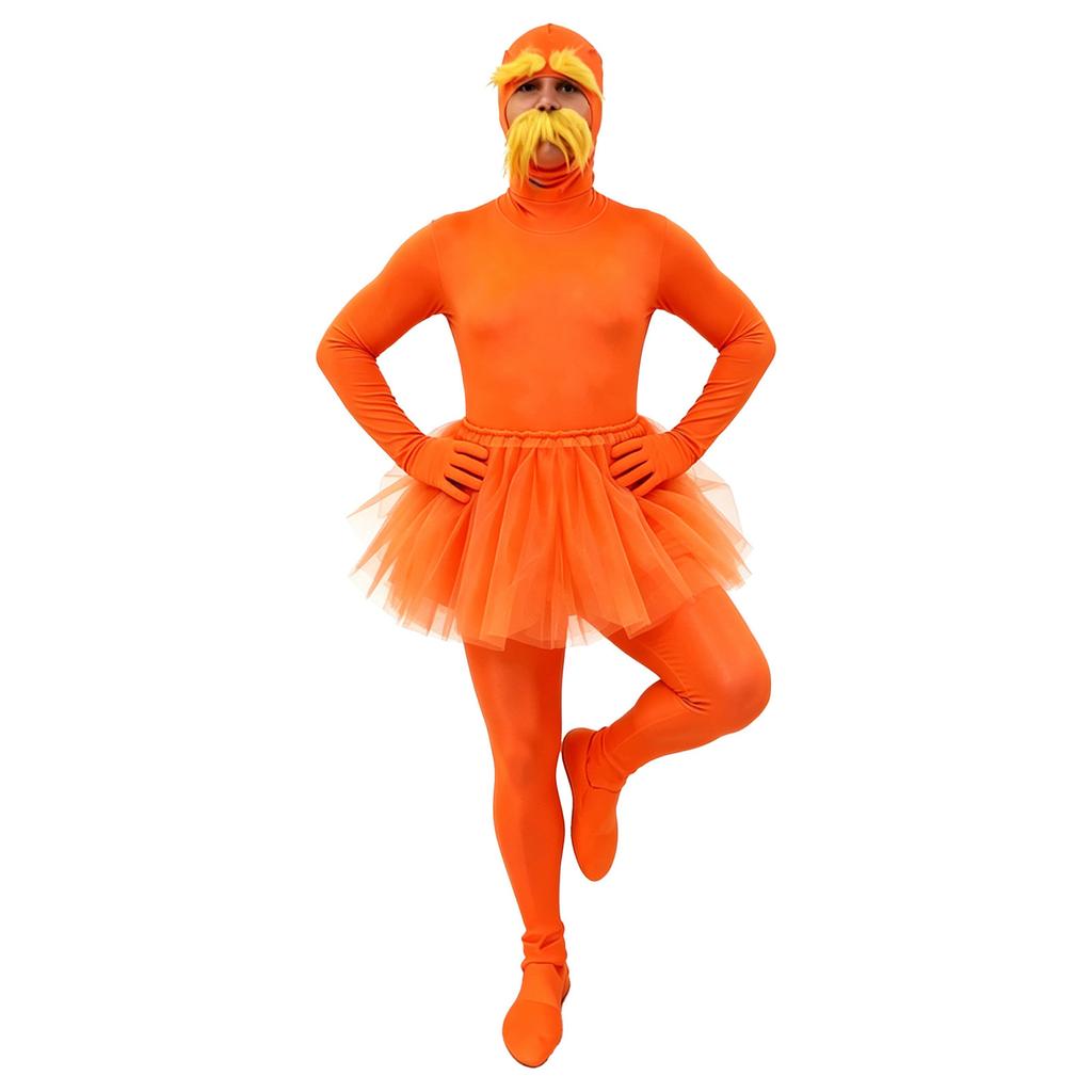 Tuta Cosplay Arancione da Uomo Intera con Guanti Maniche Lunghe Piedi Coperti con Cappuccio