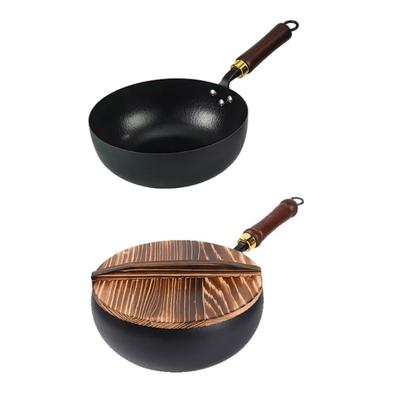 Large Capacity 24cm Chinese Cast Iron Cooking Pan Nonstick Coating For Healthy Frying And Stewing