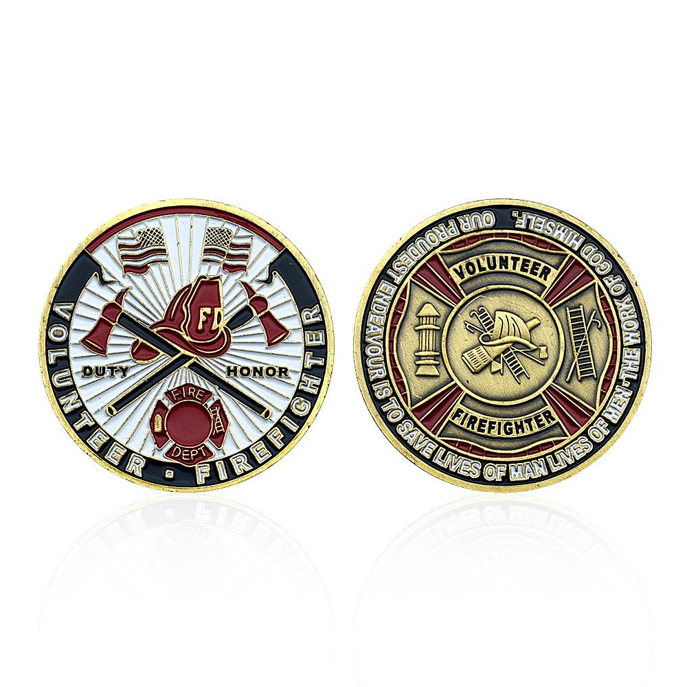 Volunteer Firefighters Challenge Coin Honor Badge Bronze Medal Commemorative Medal Home Decoration Festival Gift Souvenir